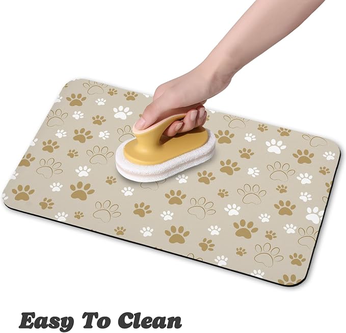 Dog Food Mat, Absorbent Water Bowl Mats Cat Pet Feeding Placemats Beige 24 * 32 - Image 4