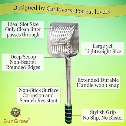 SunGrow Cat Litter Scoop, Stainless Steel Long Handle Chicken Coop Poop Scooper - Image 3