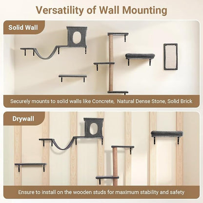 Cat Wall Shelves, 5-in-1 Cat Furniture Set, Wooden Cat Climber - Image 5