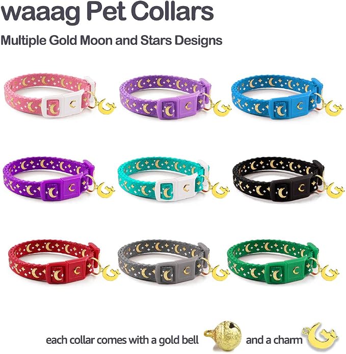 waaag Gold Moons and Stars Safety Breakaway Cat Collar, Glow in The Dark - Image 4