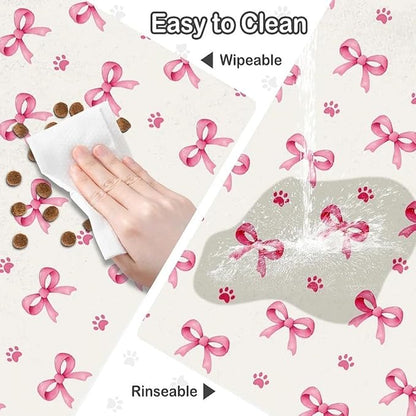 Pink Bow Dog Food Mat for Pet Cat Food Mat, Paws Absorbent Quick Dry Dog Bowl - Image 7