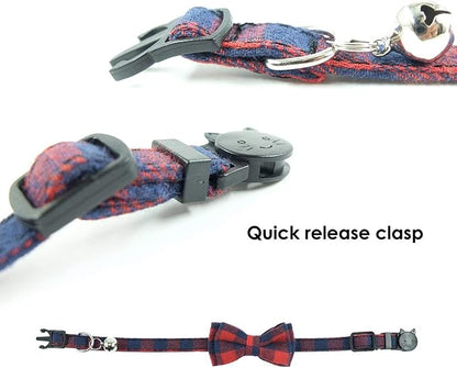 Cat Collar Breakaway with Bell and Bow Tie, Plaid Design Adjustable Safety - Image 6