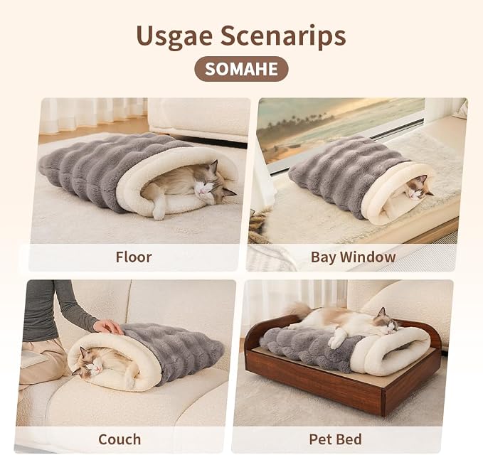 Self-Warming Cat Sleeping Bag, Enclosed Hooded Snuggle Sack - Image 3