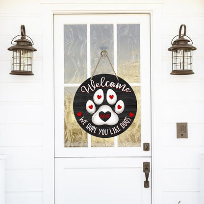 Deroro Welcome We Hope You Like Dogs Front Door Sign, Dog Cat Paw Print Black - Image 4
