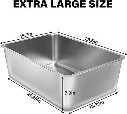 2 Pack Stainless Steel Cat Litter Box, 23.6"x15.8"x8" XXL Stainless Steel - Image 2