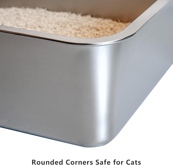 2-Pack XXL Stainless Steel Cat Litter Boxes, Includes Catnip Fish Toy & Wand - Image 4