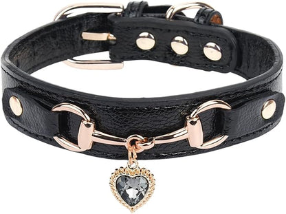 THAIN Fashion Dog Collar with Bling Diamonds & Heart Charm – 5 Holes Adjustable by THAIN
