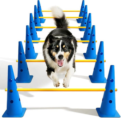 Dog Agility Course Backyard Set, Dog Agility Hurdle Cone Set by Lupar