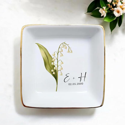 Personalized Floral Jewelry Dish, Engaged Ring Dish, Custom Trinket Dish - Image 4