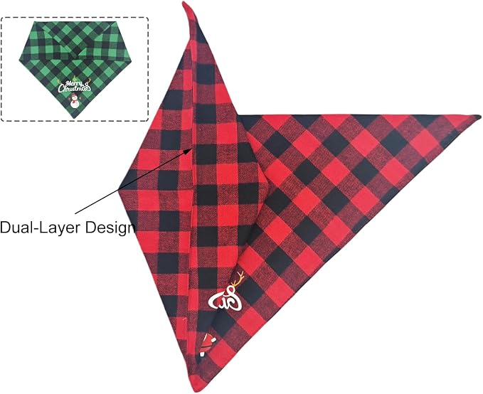 Christmas Dog Bandanas 2PCS-XLarge, Classic Plaid Triangle Holiday Scarf - Image 4