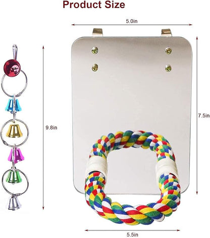 7" Bird Mirror with Rope Perch Bird Toys Swing, Comfy Perch - Image 2