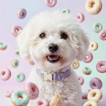 Girl Dog Collar with Unique Purple and Donut Print, Cute Dog Collar - Image 7