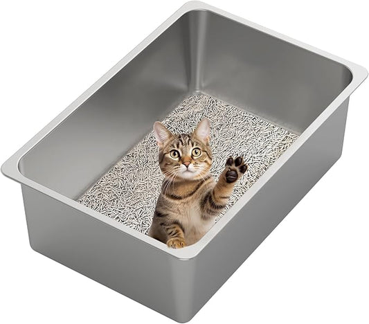 Kirecoo Stainless Steel Cat Litter Box XXL- Metal High Sided Cat Pan, Large by Kirecoo