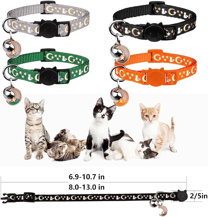 4PCS Cat Collar with Bells, Breakaway Cat Collars, Moons Stars Cute Kitty - Image 5