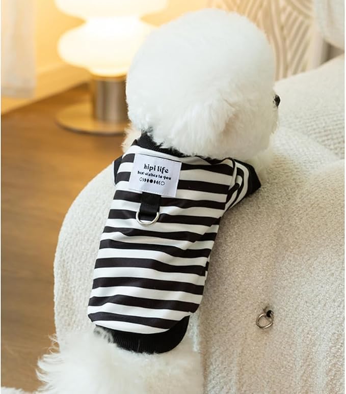 Autumn Dog Hoodies with Leash Ring Warm Striped Puppy Shirt - Image 5