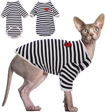 DENTRUN Hairless Cats Shirt Breathable Cat Daily Wear Clothes Stripe Vest by DENTRUN