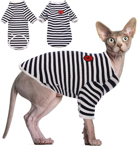 DENTRUN Hairless Cats Shirt Breathable Cat Daily Wear Clothes Stripe Vest by DENTRUN