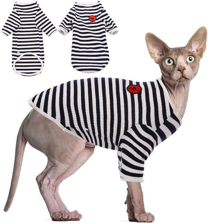 DENTRUN Hairless Cats Shirt Breathable Cat Daily Wear Clothes Stripe Vest by DENTRUN