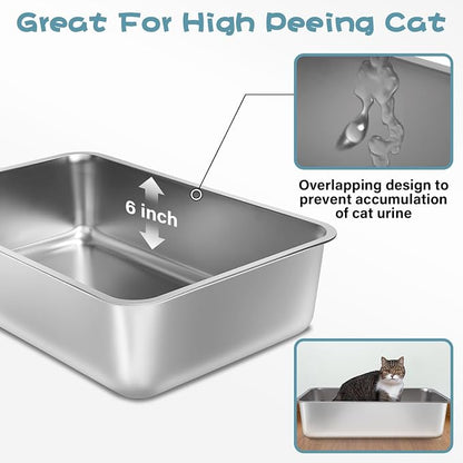 Stainless Steel Litter Box, 23.6“x15.7"x6" Deep Stainless Steel Cat Litter Box - Image 2