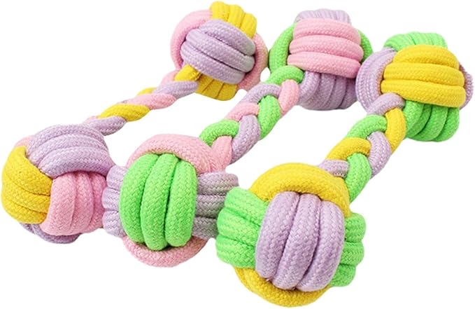 Candy Colored Rope Woven Toy, Durable Dumbbell Design Pet Teeth Grinding Mouth - Image 4