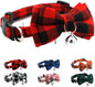 Red Plaid Cat Collar with Bell and Bow, Breakaway Kitten Collar with Bells by YOUALSO