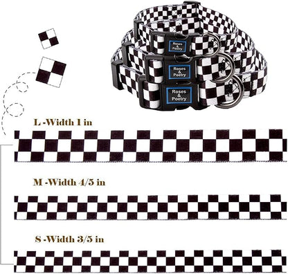 Roses&Poetry Dog Collar with Colourful Checkered Patterns, Adjustable Durable - Image 3