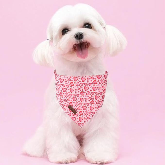 Valentine Triangle Pink Heart Bandana, Cotton Kerchief - Image 2