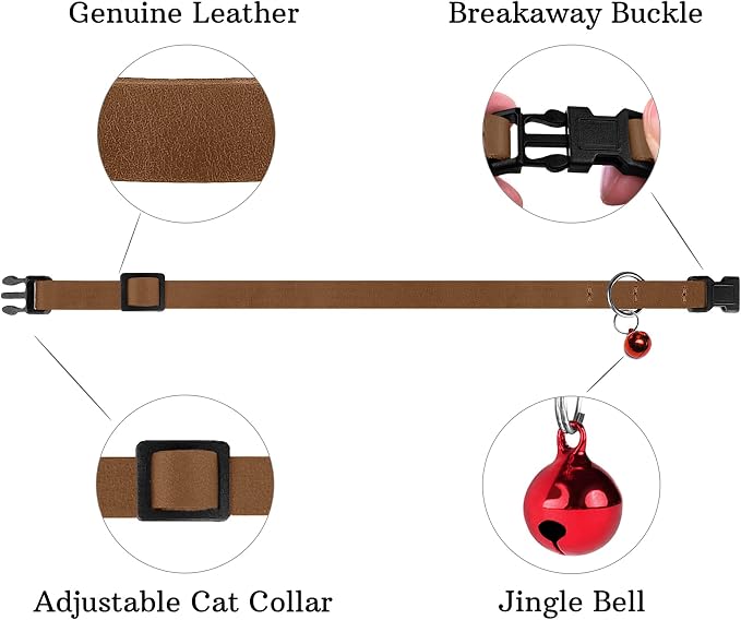 Muromto Breakaway Cat Collar Leather Soft Adjustable Pet Kitten Collars - Image 6