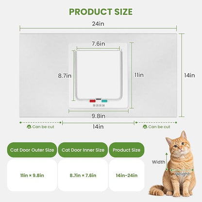 Cat Door for Window, 4 Locking Modes for Safety Cat Window Door, Fits 14"-24" - Image 3