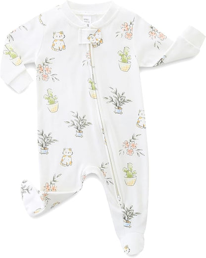Neutral Baby Clothes Boy Girl Footed Cotton Long Sleeve Double Zipper Onesie by Unknown