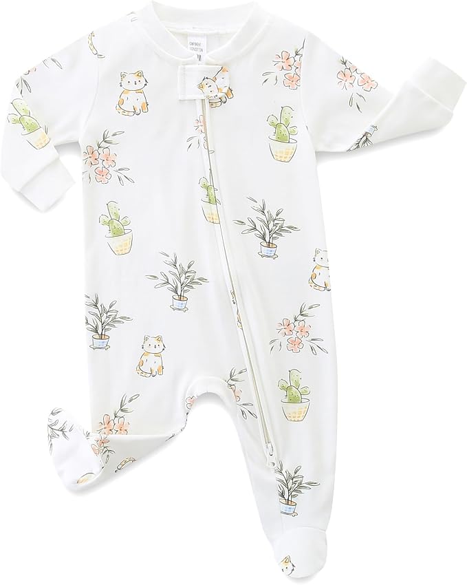 Neutral Baby Clothes Boy Girl Footed Cotton Long Sleeve Double Zipper Onesie by Unknown