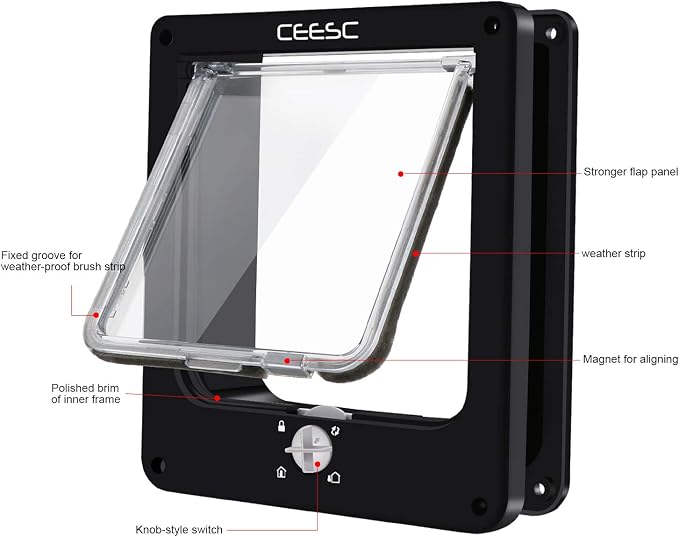 CEESC Medium Cat Door for Interior/Exterior Door, Weatherproof, Rotary 4 Way - Image 6