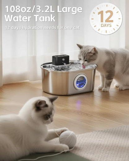 Cat Water Fountain Cordless, Stainless Steel Pet Water Fountain Wireless – - Image 4