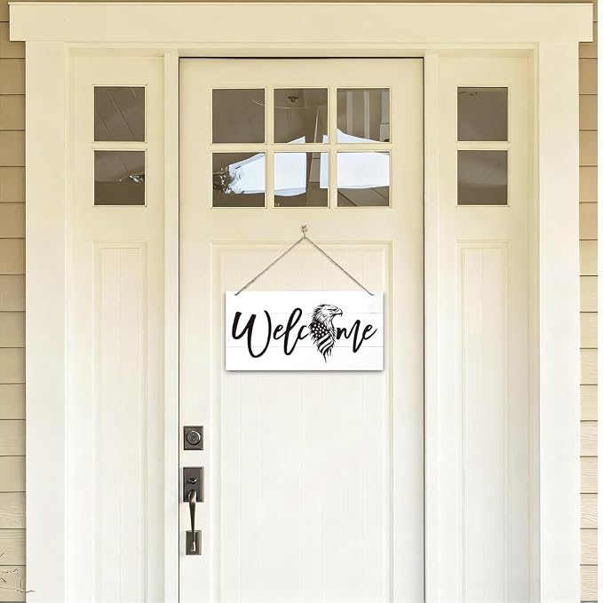 Welcome Sign for Front Door, Welcome Decor Wooden Hanging Sign, Patriotic Theme - Image 4