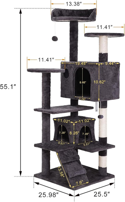 54-inch Cat Tree with Sisal-Covered Scratching Posts, Sturdy Standing Cat Tower - Image 3