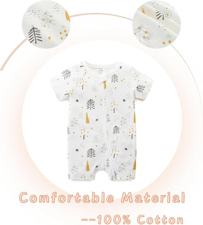 Unisex Summer Trendy 2-Pack Rompers Short Sleeve Zipped Bodysuit Infant Cotton - Image 3