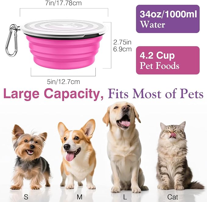 Pawaboo Collapsible Dog Bowls 2 Pack, Silicone Feeding Watering Bowls - Image 3