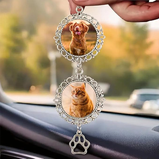 Custom Pet Photo Car Charm, Personalized Pet Memorial Rearview Charm, Paw by Unknown