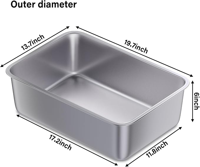 Stainless Steel Litter Box, 19.7"x13.7"x6" Large Metal Litter Box - Image 2