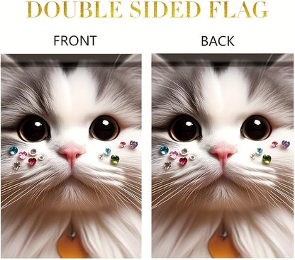 Cute Cat Garden Flag 12x18 Inch Double Sided Outdoor Yard Banner Adorable White - Image 4