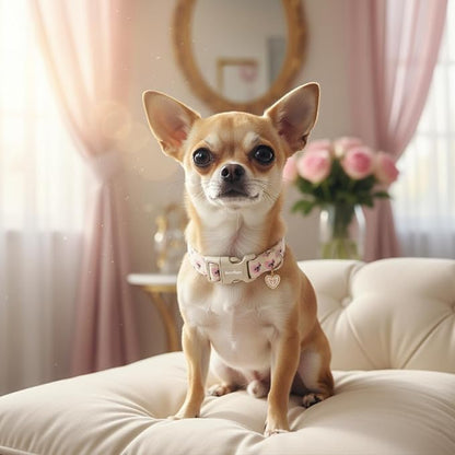 Bow Dog Collar with Pink Heart, Adjustable Cotton Dog Collar - Image 4