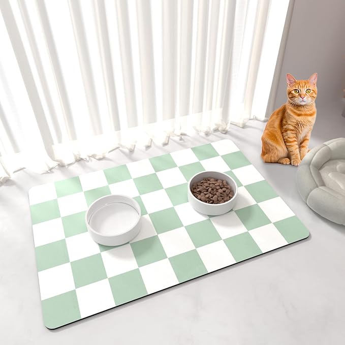 Cat Food Mat - 12"x 20" Cat Dog Mats by BLESWIN