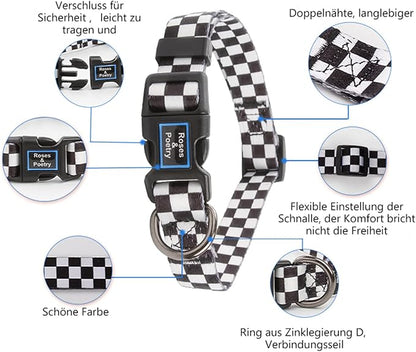 Roses&Poetry Dog Collar with Colourful Checkered Patterns, Adjustable Durable - Image 7