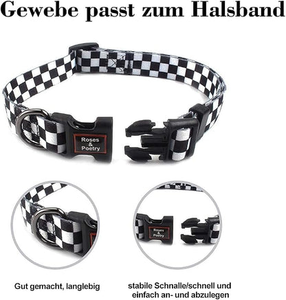 Roses&Poetry Dog Collar with Colourful Checkered Patterns, Adjustable Durable - Image 3