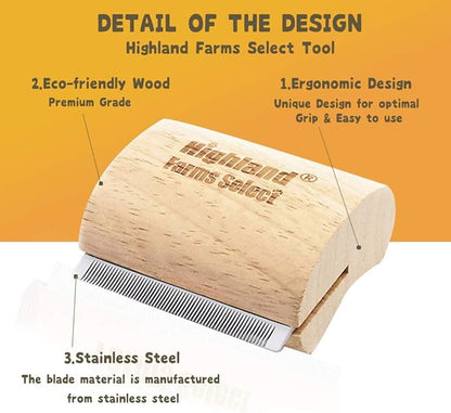 Deshedding Grooming Tool for Dogs, Cats & Horses, Ergonomic Design Wood Groom - Image 3