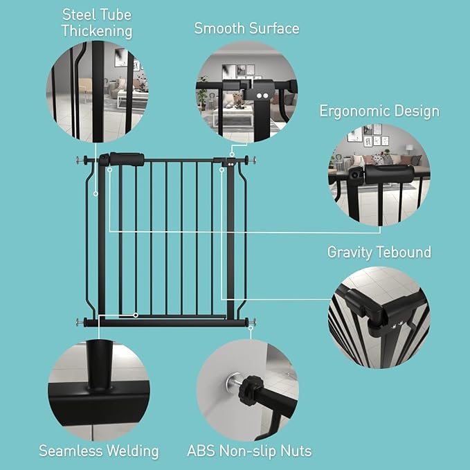 WAOWAO Baby Gate 38.58-43.31" Extra Wide Pressure Mounted Walk Through Swing - Image 2