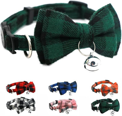 Green Plaid Bow Cat Collar by YOUALSO