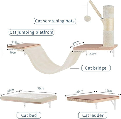 Cat Wall Shelves, Solid Wood Cat Wall Furniture Set, - Image 6