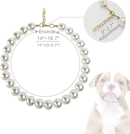 Chunky Pearl Dog Collar Large Breed, Adjustable Dog Necklace, Beaded Dog Collar - Image 2