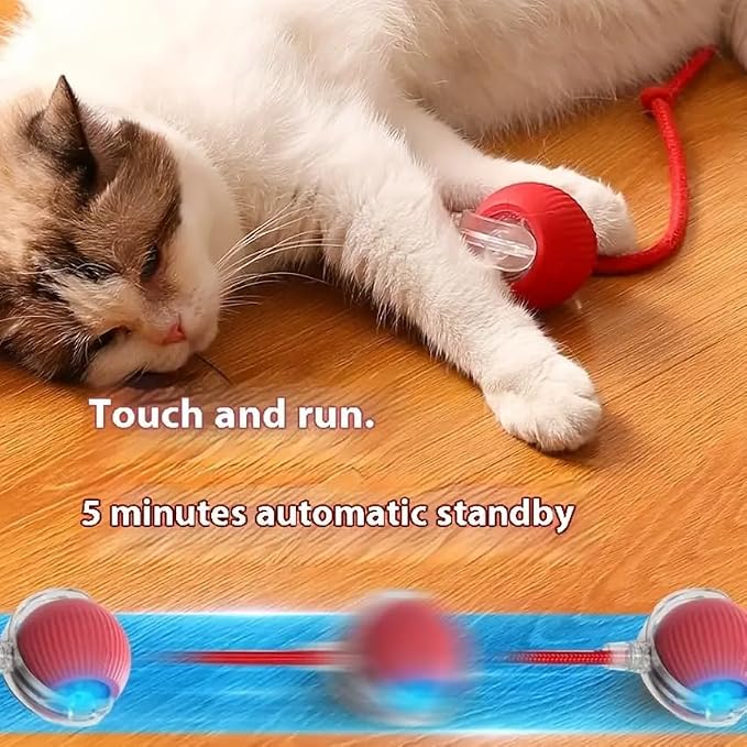 Cat Toy Ball with Tail Rope, Smart Rolling Ball, LED Light, Electric - Image 2